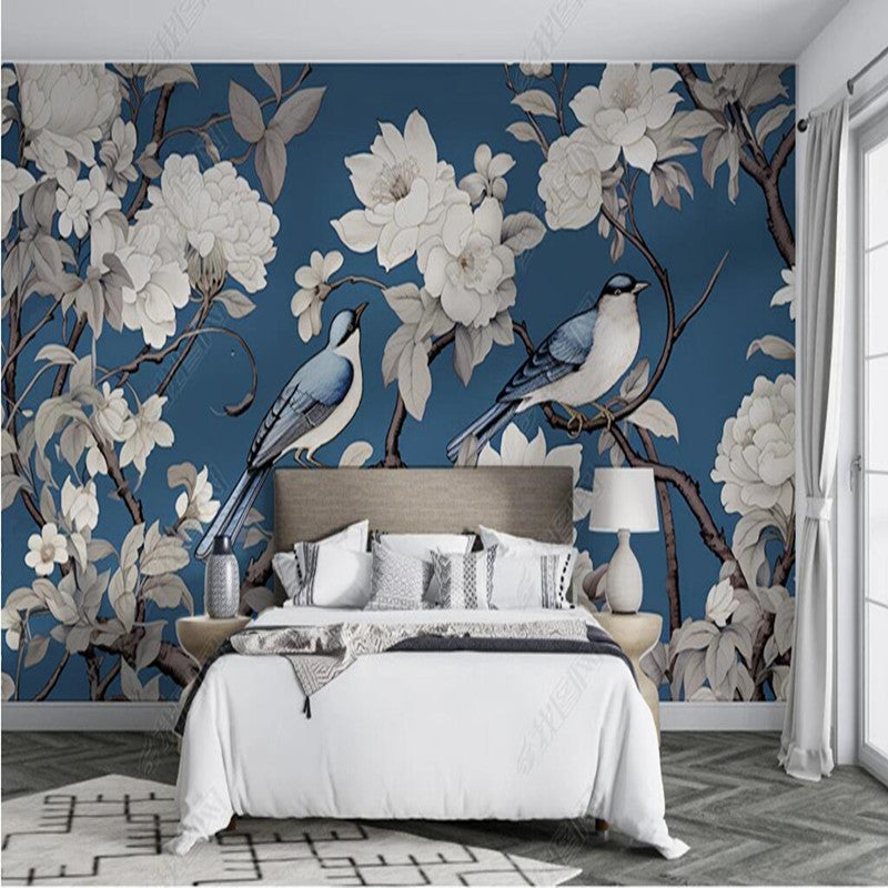 Chinoiserie Retro Nostalgia Magnolia Blossom Branch Wallpaper Wall Mural