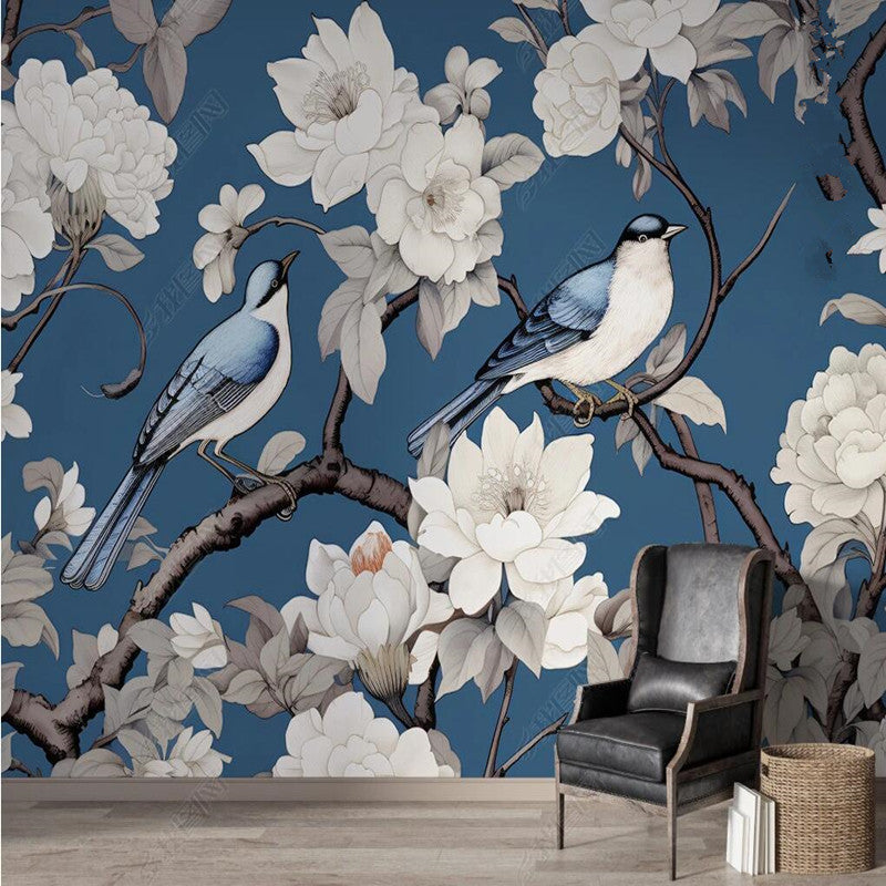 Chinoiserie Retro Nostalgia Magnolia Blossom Branch Wallpaper Wall Mural