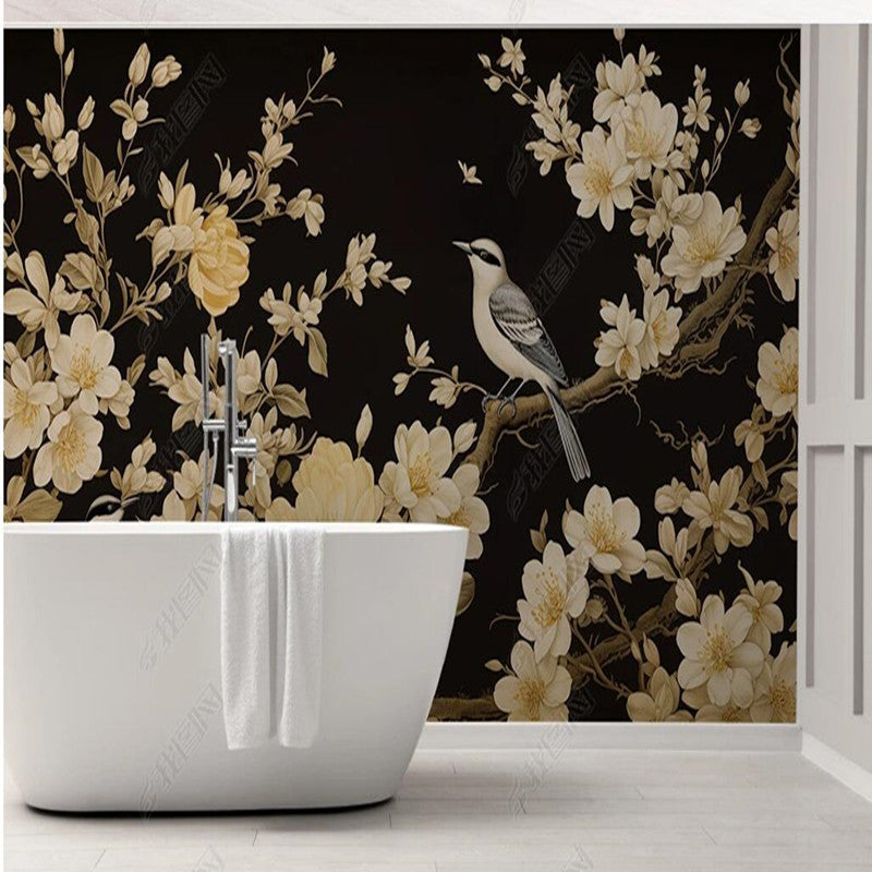 Chinoiserie Retro Nostalgia Magnolia Blossom Branch with Birds Wallpaper Wall Mural