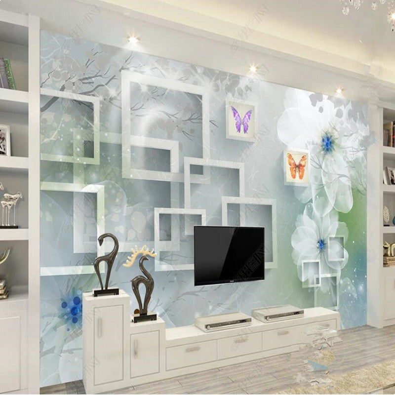 Original Modern Minimalist 3D Transparent Flower Butterfly Floral Wallpaper Wall Mural Wall Covering