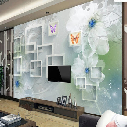 Original Modern Minimalist 3D Transparent Flower Butterfly Floral Wallpaper Wall Mural Wall Covering