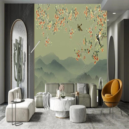 Chinoiserie Retro Nostalgia Flowers Blossom Branch with Birds Wallpaper Wall Mural