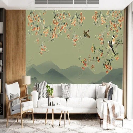 Chinoiserie Retro Nostalgia Flowers Blossom Branch with Birds Wallpaper Wall Mural