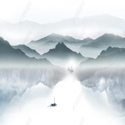 Foggy Gray Blue Mountains Nature Landscape Wallpaper Wall Mural Home Decor