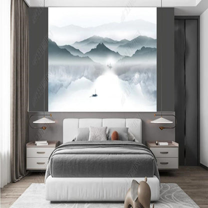 Foggy Gray Blue Mountains Nature Landscape Wallpaper Wall Mural Home Decor