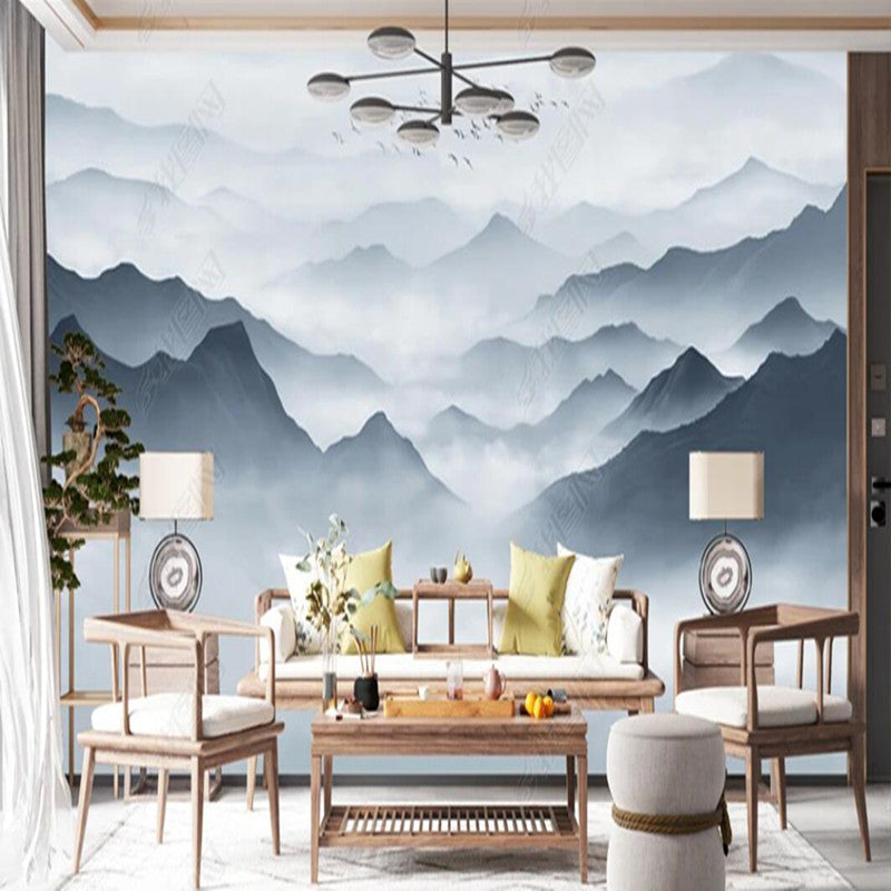 Foggy Ombre Blue Mountains Nature Landscape Wallpaper Wall Mural Home Decor