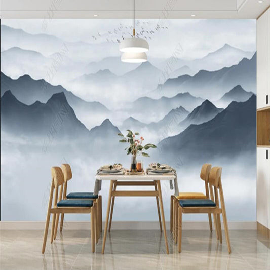 Foggy Ombre Blue Mountains Nature Landscape Wallpaper Wall Mural Home Decor