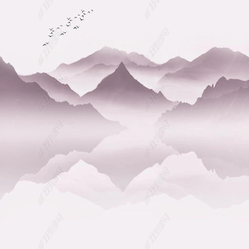 Foggy Ombre Brown Mountains Nature Landscape Wallpaper Wall Mural Home Decor