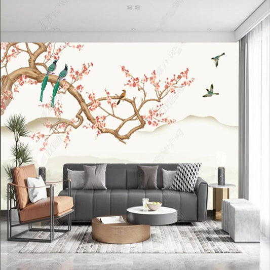 Chinoiserie Cherry Flowers Blossom Branch Wallpaper Wall Mural