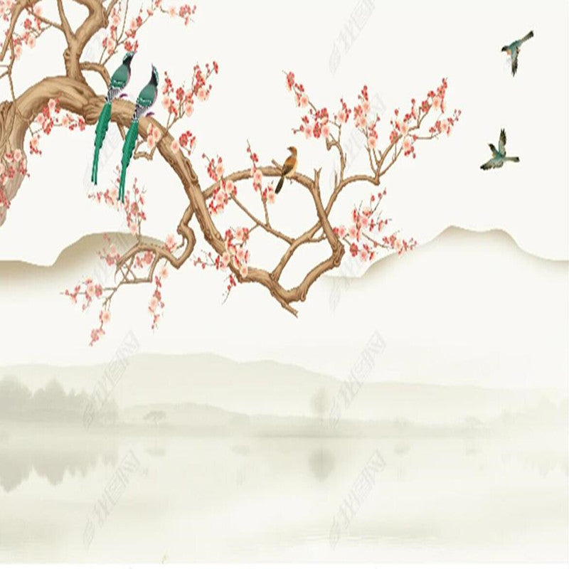 Chinoiserie Cherry Flowers Blossom Branch Wallpaper Wall Mural