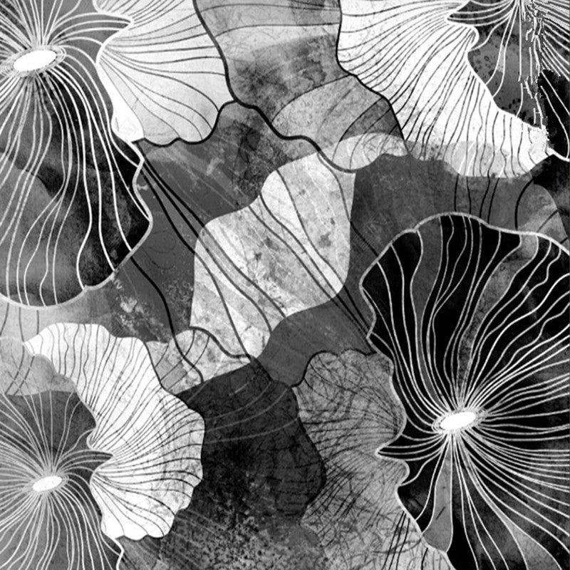 Modern Sketch Black and White Lotus Leaves Wallpaper Wall Mural Home Decor