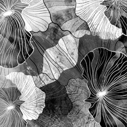 Modern Sketch Black and White Lotus Leaves Wallpaper Wall Mural Home Decor