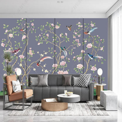 Chinoserie Peonies Blossom Vines Flowers and Birds Wall Covering Wallpaper Wall Mural