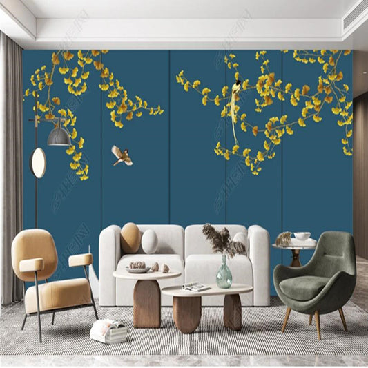 Chinoserie Ginkgo Leaves Branch Leaf Wall Covering Wallpaper Wall Mural