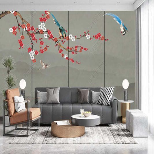 Chinoiserie Cherry Flowers Blossom Branch Flowers and Birds Wallpaper Wall Mural