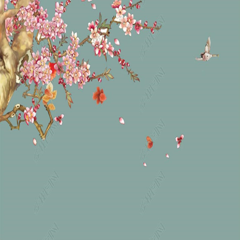 Chinoiserie Begonia Flowers Blossom Branch Flowers and Birds Wallpaper Wall Mural