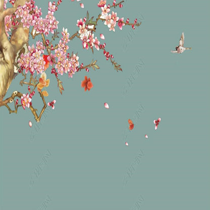 Chinoiserie Begonia Flowers Blossom Branch Flowers and Birds Wallpaper Wall Mural