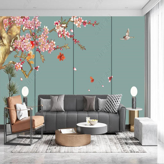 Chinoiserie Begonia Flowers Blossom Branch Flowers and Birds Wallpaper Wall Mural