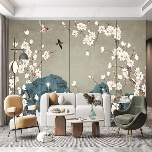 Chinoiserie Magnolia Flowers Blossom Branch Flowers and Birds Wallpaper Wall Mural