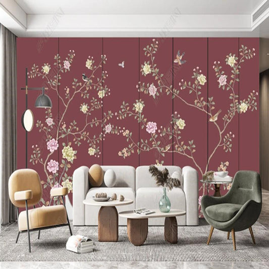 Chinoiserie Peonies Flowers Blossom Branch Flowers and Birds Wallpaper Wall Mural