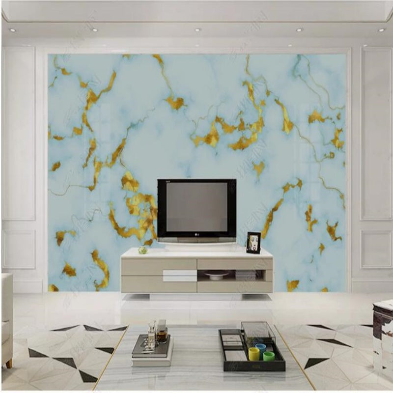 Simple Blue and Golden Marble Wallpaper Wall Mural Home Decor