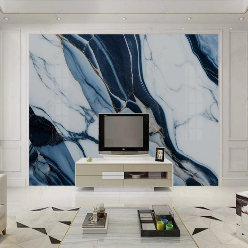 Simple Blue and White Marble Wallpaper Wall Mural Home Decor