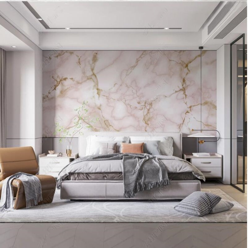 Simple Pink and Golden Marble Wallpaper Wall Mural Home Decor