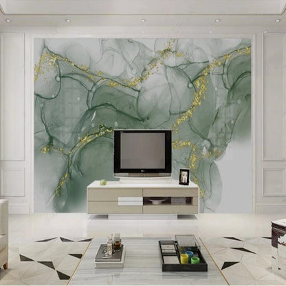 Simple Green and Golden Marble Wallpaper Wall Mural Home Decor