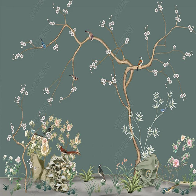 Chinoiserie Cherry Blossom Vines Flowers and Birds Floral Wallpaper Wall Mural