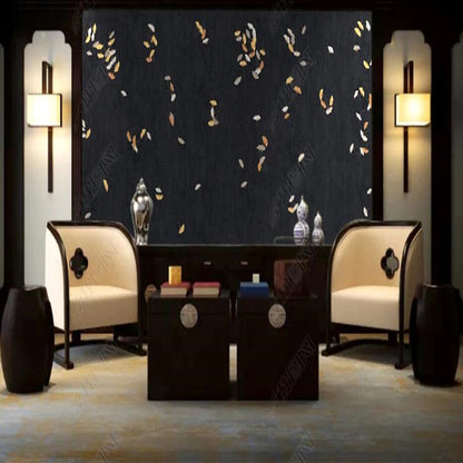 Chinoiserie Dark Background Ginkgo Leaves Wallpaper Wall Mural Wall Covering
