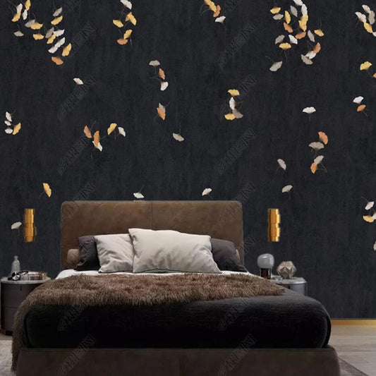 Chinoiserie Dark Background Ginkgo Leaves Wallpaper Wall Mural Wall Covering