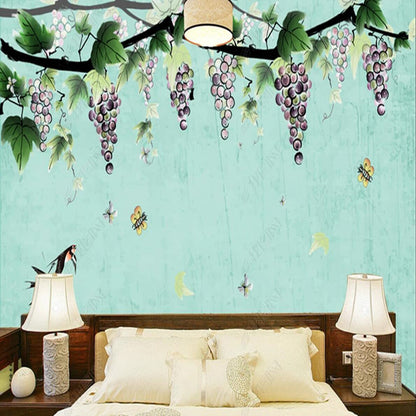 Chinoiserie Grape Vine Fruits Leaves Wallpaper Wall Mural Wall Covering