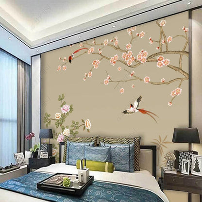 Chinoiserie Peonies Blossom Flowers Vines Wallpaper Wall Mural Wall Covering