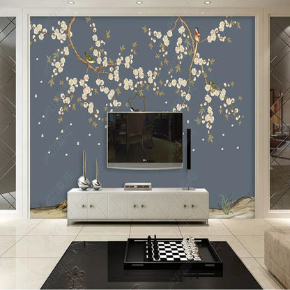 Chinoiserie Cherry Blossom Flowers Branch Wallpaper Wall Mural Wall Covering