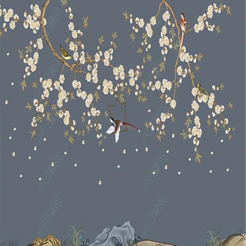 Chinoiserie Cherry Blossom Flowers Branch Wallpaper Wall Mural Wall Covering
