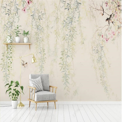 Watercolor Fresh Leaves Wallpaper Wall Mural Home Decor