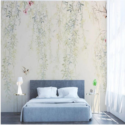 Watercolor Fresh Leaves Wallpaper Wall Mural Home Decor