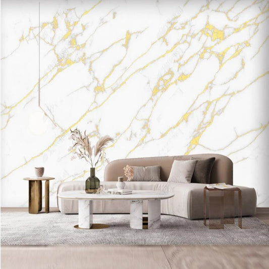 Modern White and Yellow Marble Wallpaper Wall Mural Home Decor