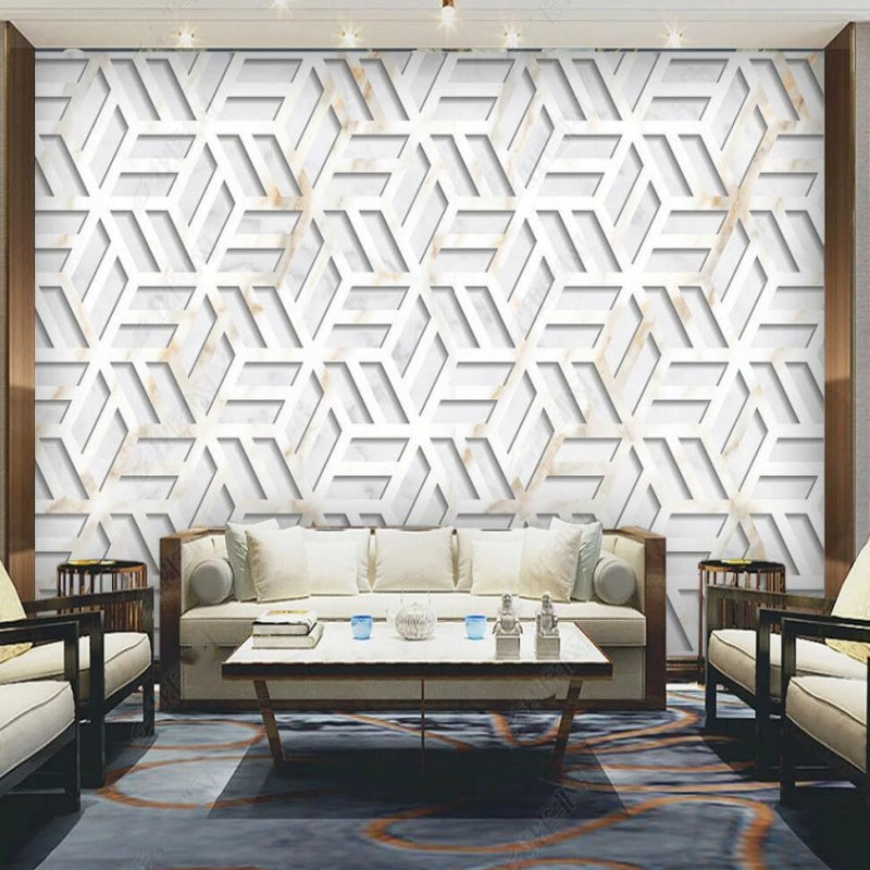 Modern White Marble Polygon Geometry Wallpaper Wall Mural Home Decor