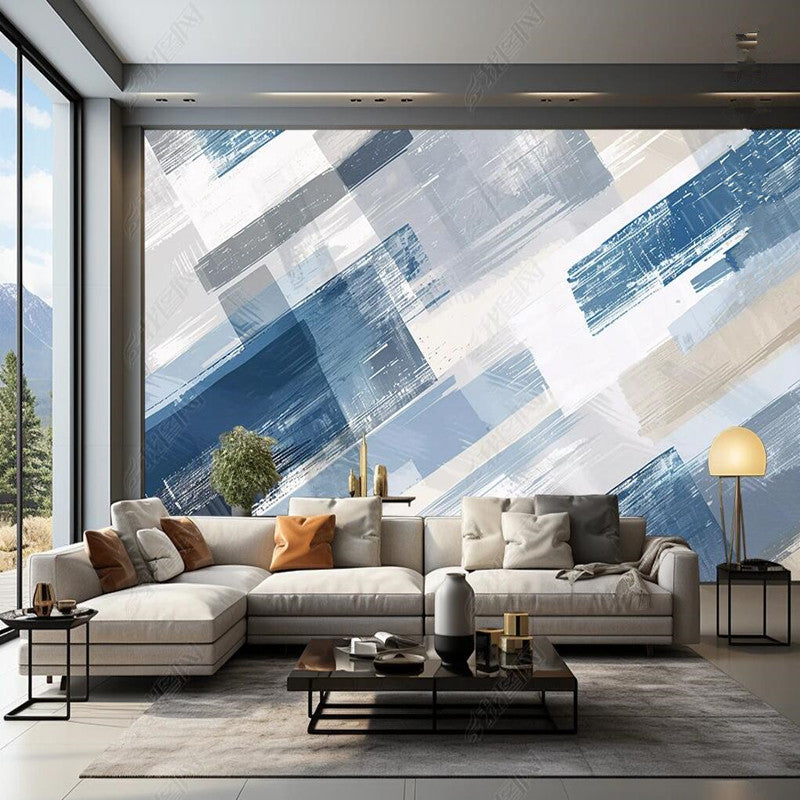 Modern Blue Geometry Geometric Wallpaper Wall Mural Home Decor