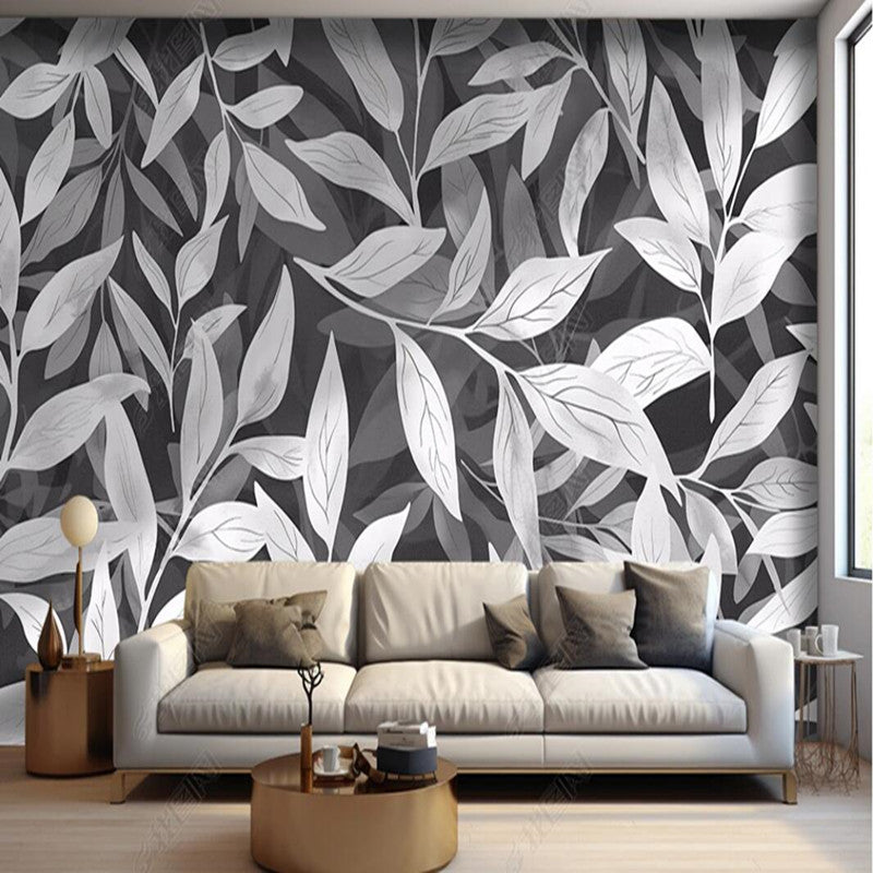 Modern Minimalism Gray Leaves Wallpaper Wall Mural Wall Covering Home Decor