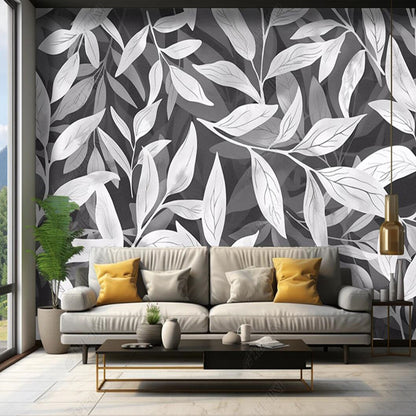 Modern Minimalism Gray Leaves Wallpaper Wall Mural Wall Covering Home Decor