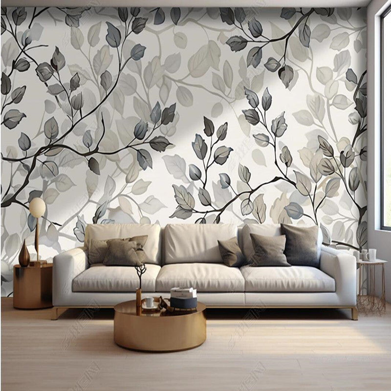 Modern Minimalism Gray Leaves Leaf Wallpaper Wall Mural Wall Covering Home Decor