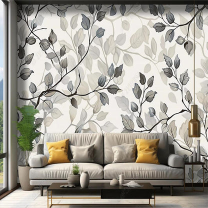 Modern Minimalism Gray Leaves Leaf Wallpaper Wall Mural Wall Covering Home Decor