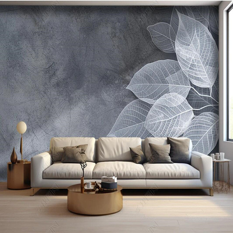 Modern  Navy Blue Background Minimalism Leaves Wallpaper Wall Mural Wall Covering Home Decor