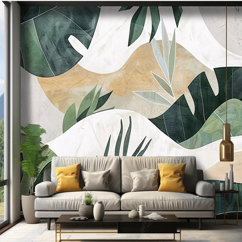 Modern Geometric Shape Leaves Wallpaper Wall Mural Wall Covering Home DecorWallpaper Wall Mural Home Decor