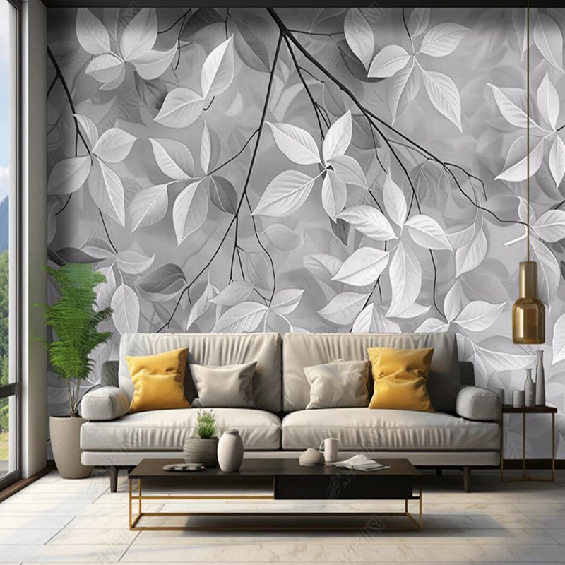 Modern Gray Leaves Wallpaper Wall Mural Wall Covering Wallpaper Wall Mural Home Decor