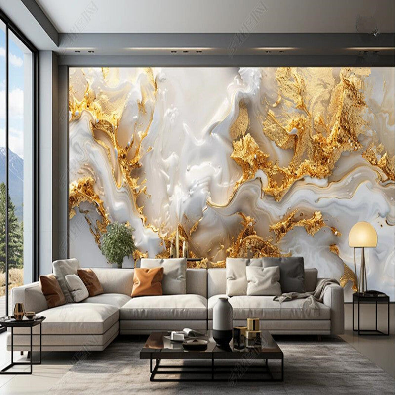 Modern White and Golden Marble Wallpaper Wall Mural Home Decor