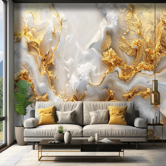 Modern White and Golden Marble Wallpaper Wall Mural Home Decor