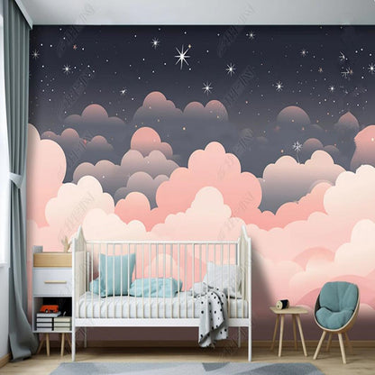 Original Creative Abstract Cartoon Pink Clouds Cloudy Nursery Wallpaper Wall Mural